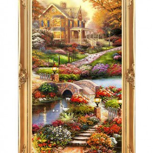 歐式玄關(guān)裝飾畫(huà)山水過(guò)道招財(cái)風(fēng)水靠山寶盆山豎版美式掛畫(huà)油畫(huà)壁畫(huà)