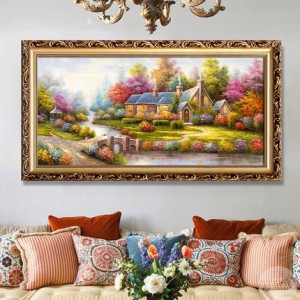 聚寶盆山水畫(huà)田園風(fēng)景掛畫(huà)歐式客廳裝飾畫(huà)沙發(fā)背景墻油畫(huà)招財(cái)壁畫(huà)